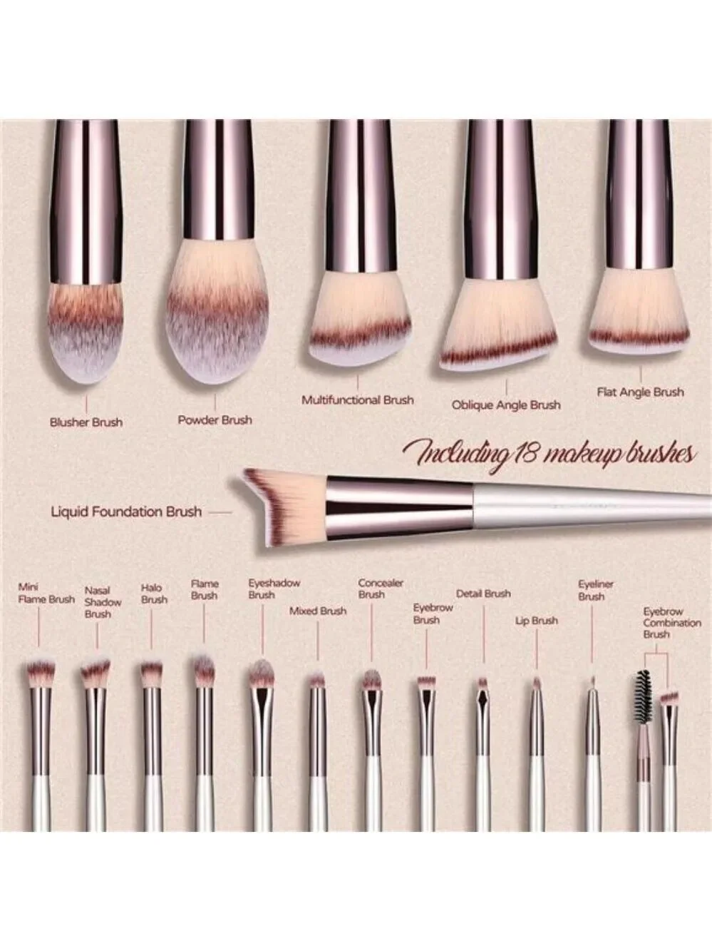 BSMALL Makeup Brush Set 18pcs Foundation Blush Eyeshadow Concealer Powder Kit